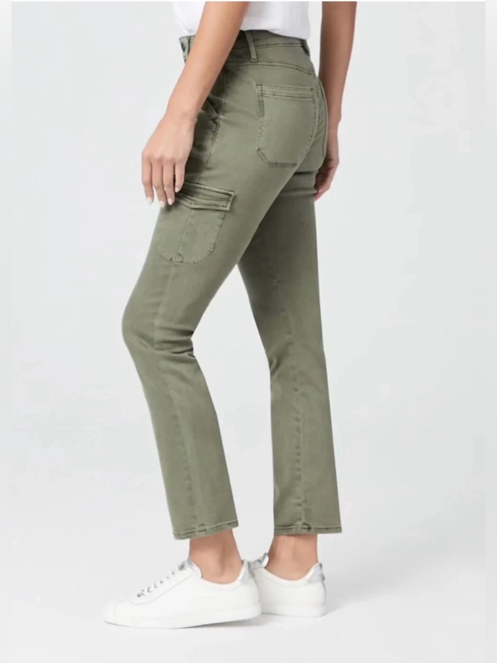 PAIGE Jolie High Rise Slim Cargo Ankle Pants Jeans Vintage Ivy Green Size 28